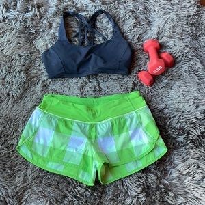 Green/White plaid Lululemon speed shorts EUC